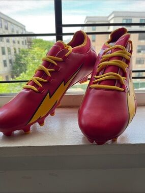 Red and Yellow Lightning Soccer Cleats